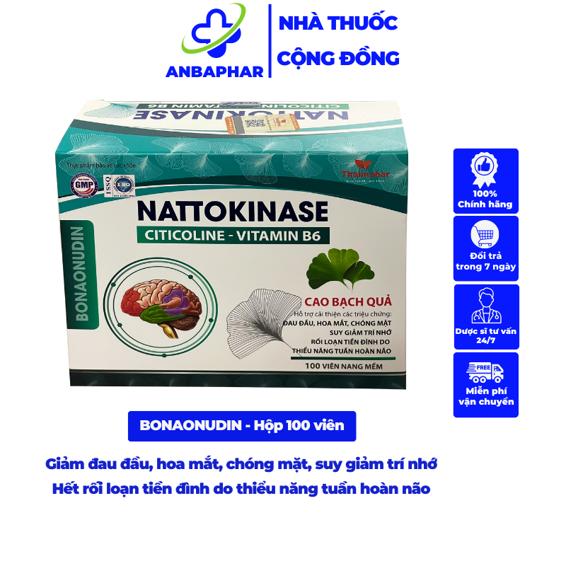 Bổ Não NUDIN NATTOKINASE Tăng Cường Chức Năng Não Bộ, Tăng Tuần Hoàn Não, Giảm Hoa Mắt Chóng Mặt Đau