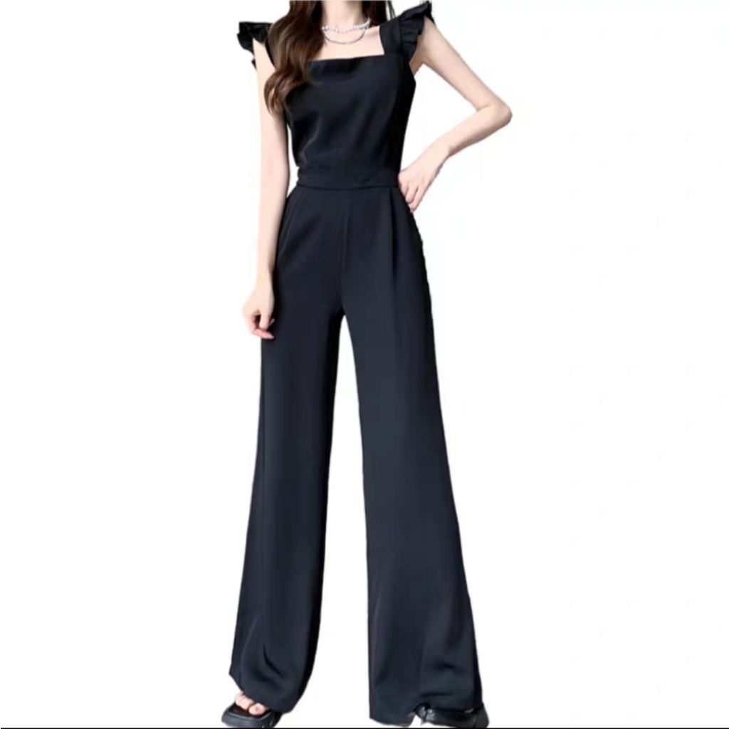 Jumpsuit dáng dài phối cổ vuông sang chảnh-áo liền quần ống rộng cá tính thích hợp dự tiệc, công sở hay dạo phố
