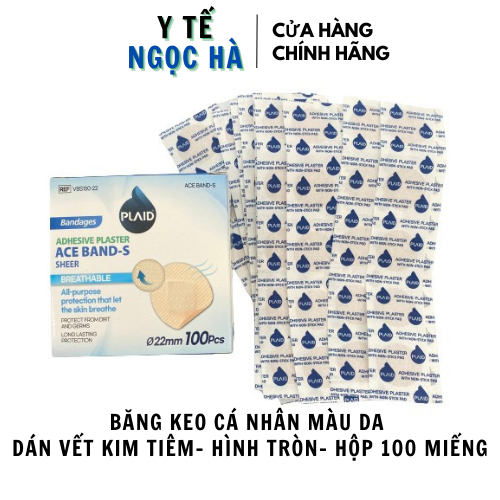Băng keo cá nhân dán vết kim tiêm Ace Band-S , Băng cá nhân thẩm mỹ hình tròn, thoáng khí, 100 miếng/hộp