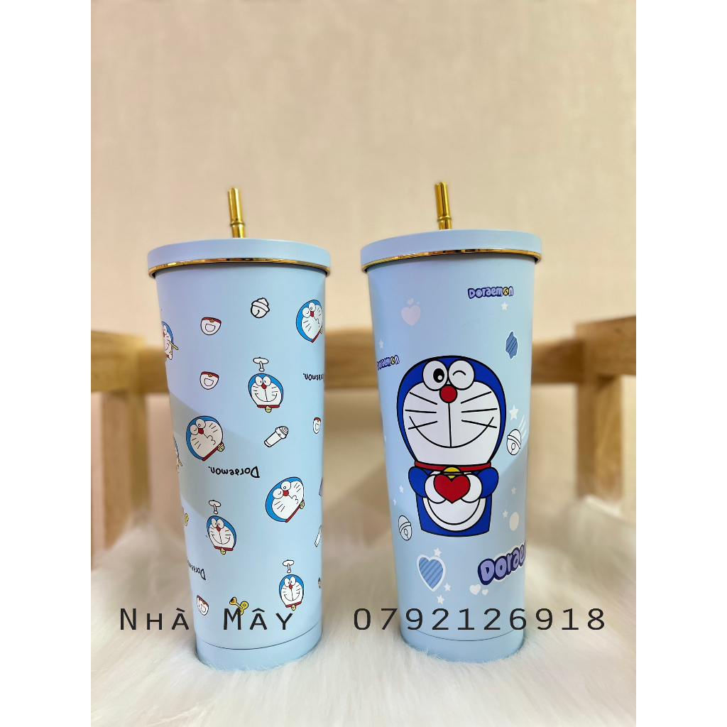 Ly giữ nhiệt inox 304 Doraemon - Ly giữ nhiệt họa tiết Doraemon 750ml - Tặng kèm ống hút