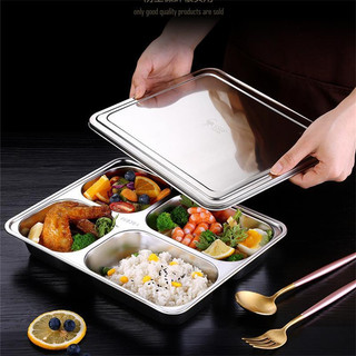 Khay chia cơm 4 ngăn inox cao cấp-khay inox đựng cơm văn phòng