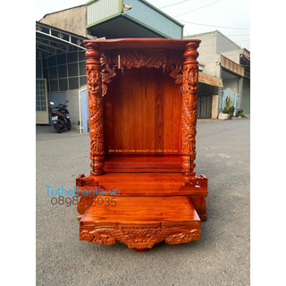 Bàn thờ thần tài gỗ Xoan 68 x 98cm, cột Rồng Phù, ngăn kéo bệ