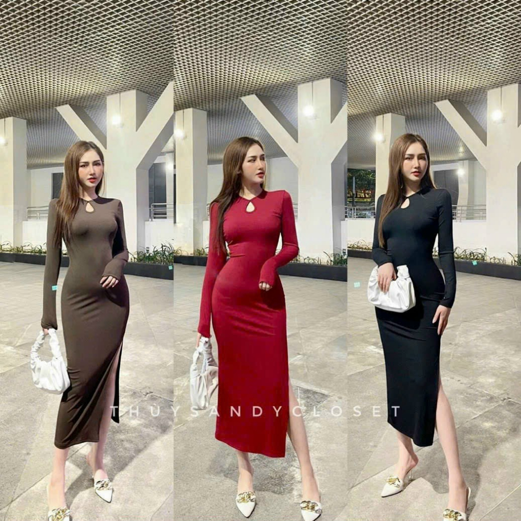 Đầm body thun dài tay dáng midi sexy quyến dũ phù hợp đi chơi, diện tiệc [547]