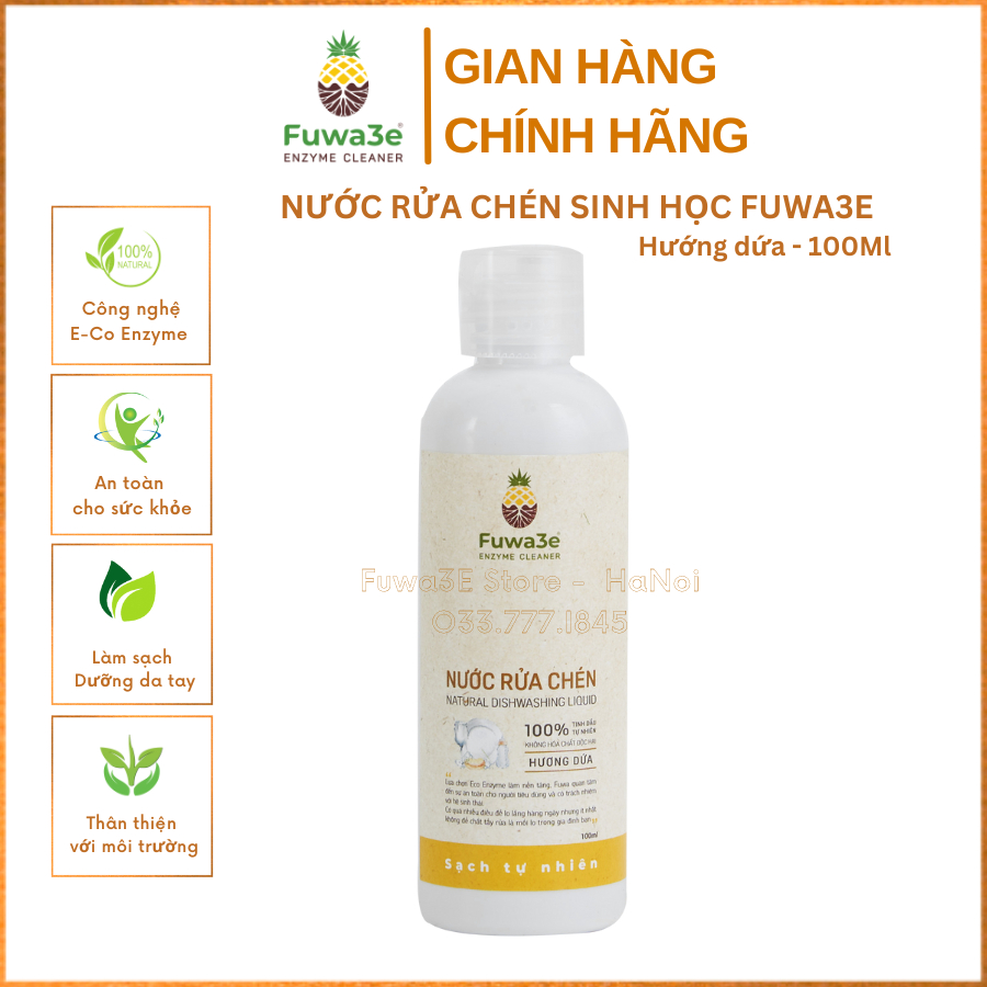 Nước rửa chén sinh học Fuwa3E chai 100ml dùng thử - Fuwa3E Store HaNoi