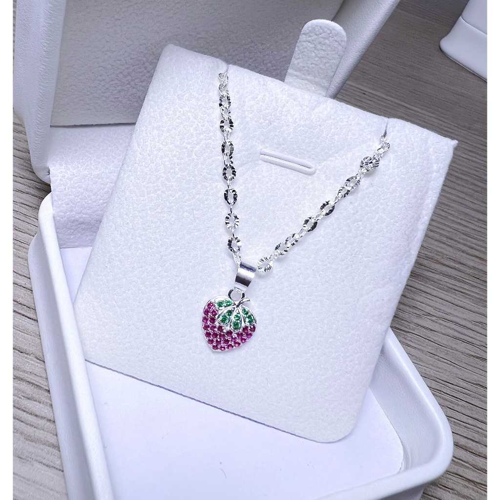 Dây chuyền bé bạc ta dây dâu và mặt mèo bé BYL JEWELRY