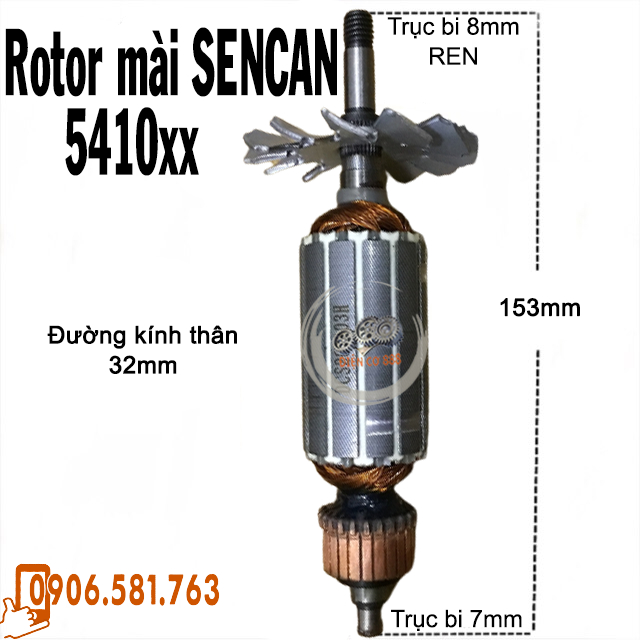 Rotor mài SENCAN 5410 (Thân 32mm Dài 153) 220V 100% dây đồng - Tặng chổi than