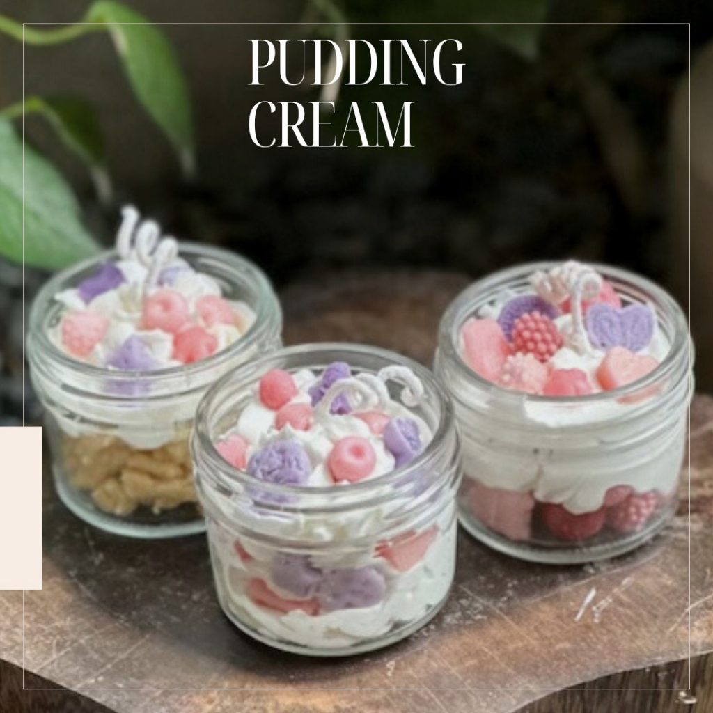 Nến thơm tạo hình hũ pudding kem  tinh dầu nhập khẩu Mỹ, khử mùi thư giãn an toàn
