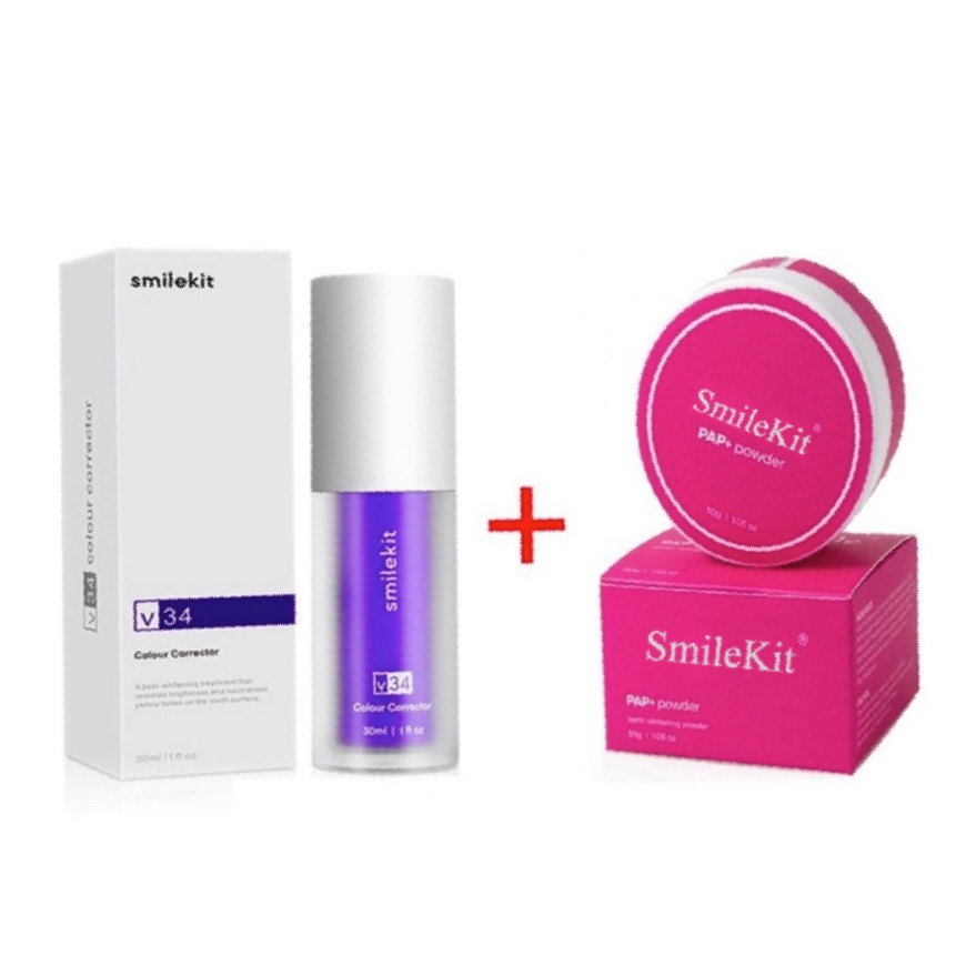 Tinh chất làm trắng răng SmileKit Serum V34 và bột làm trắng răng PAP+, Combo làm trắng răng tức thì, không gây ê buốt