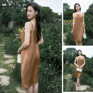 Váy lụa 2 dây dáng suông, cổ đổ lụa ngọc trai mềm mát không nhăn - VD03 - wfstudios