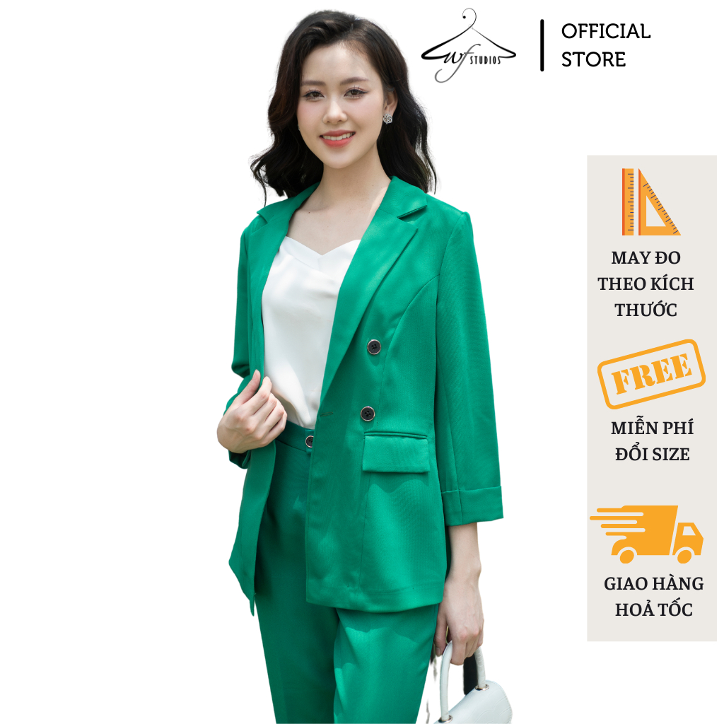 Set vest blazer nữ 4 cúc WFStudios kiểu Hàn Quốc tay lỡ, chất vải đẹp, nhiều màu - BLZ04