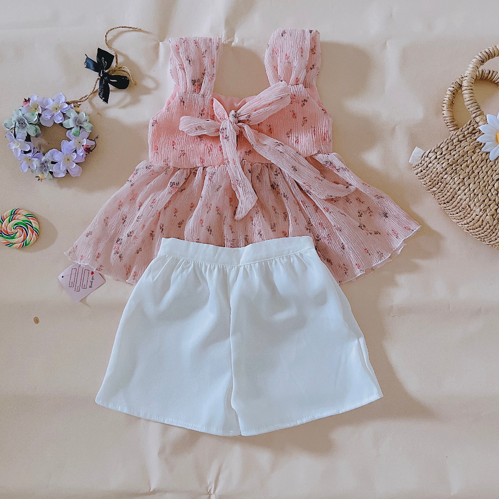 Sét bộ đi biển đi chơi mùa hè 8-38kg👘👘NHƯÝ HOUSE'S-bộ quần áo cho bé,quà tặng sinh nhật,đi chơi-Set bộ áo hoa quần trắng