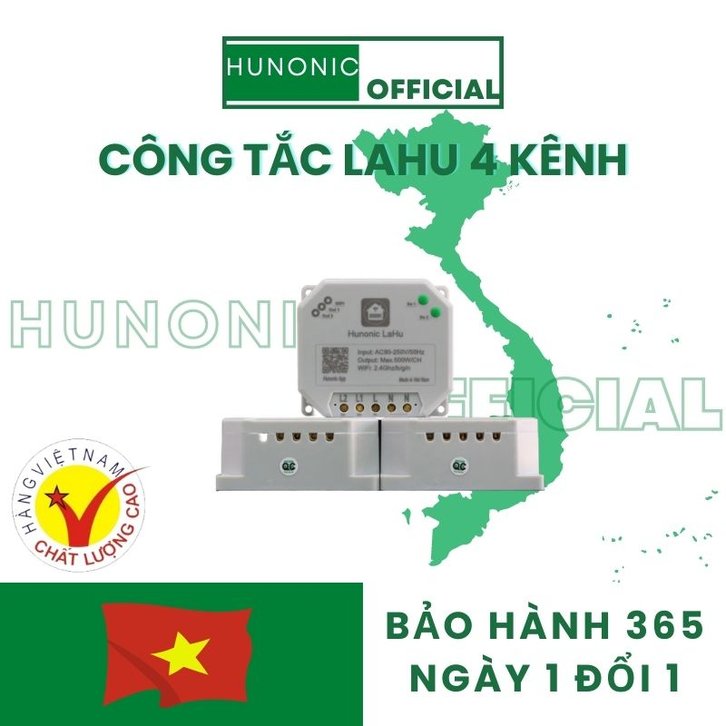 Công Tắc Điều Khiển Từ Xa Qua Điện Thoại Hunonic Lahu 4 kênh│Công tắc thông minh kết nối Wifi│ Hàng Việt