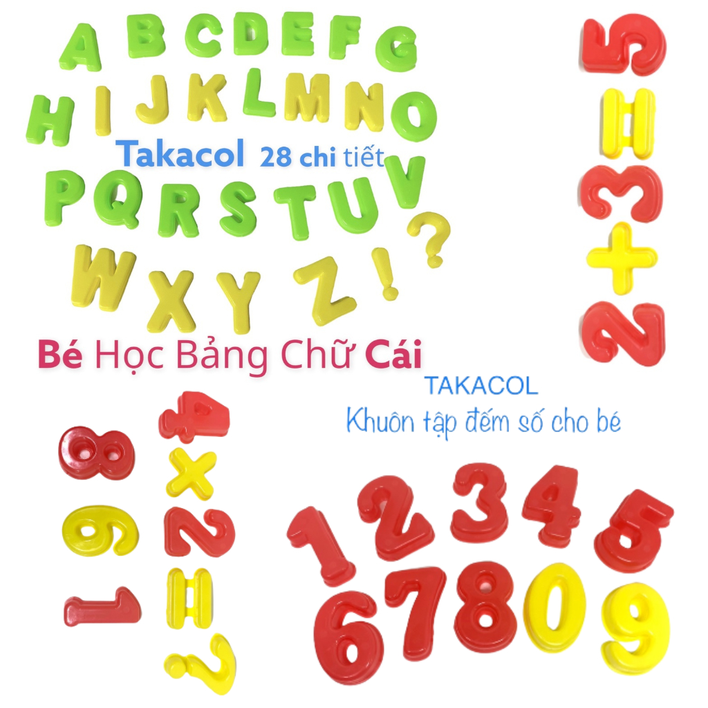 Bộ khuôn chữ cái và chữ số chơi cùng đất nặn, cát động lực an toàn Takacol, bé vừa học vừa chơi thích thú