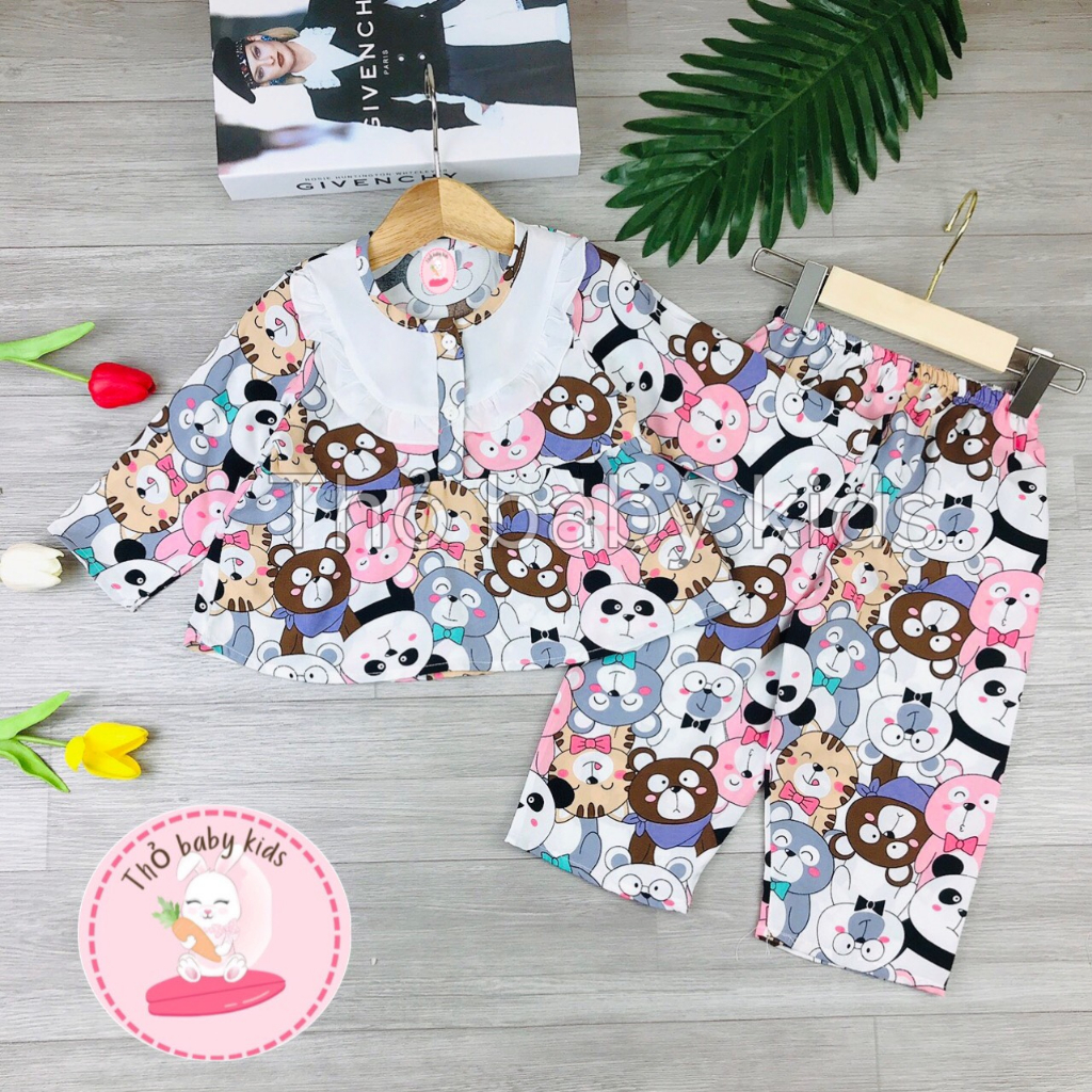 Bộ dài tay quần dài bé gái, bộ lanh dài, bộ tole dài tiểu thư cổ bèo bé gái thỏ baby kids