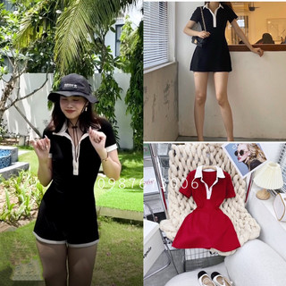 [ FASHIONRUN19 - FASHIONHOT19 ] Đầm polo đen viền cổ trắng(sẵn tại shop )