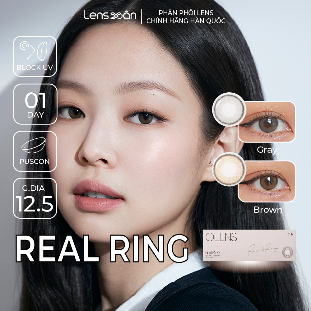 Kính áp tròng cận 1 ngày LENS XOẮN lens JEANIE BLACKPINK có viền tự nhiên OLENS REAL RING BROWN, GRAY
