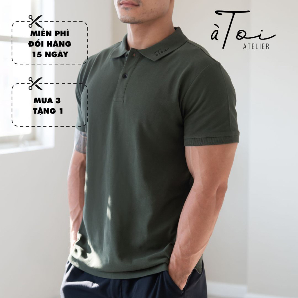 Áo thun POLO nam cao cấp 100% cotton Toi Atelier màu xanh rêu - Thiết kế năng động trẻ trung