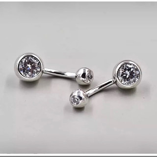 Khuyên rốn bạc chuẩn bi miết đá 8mm tròn chốt bi đá