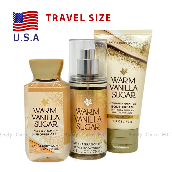 Xịt thơm |sữa tắm |dưỡng thể Warm Vanilla Sugar mini travel size du lịch - Bath and Body Works 88ml