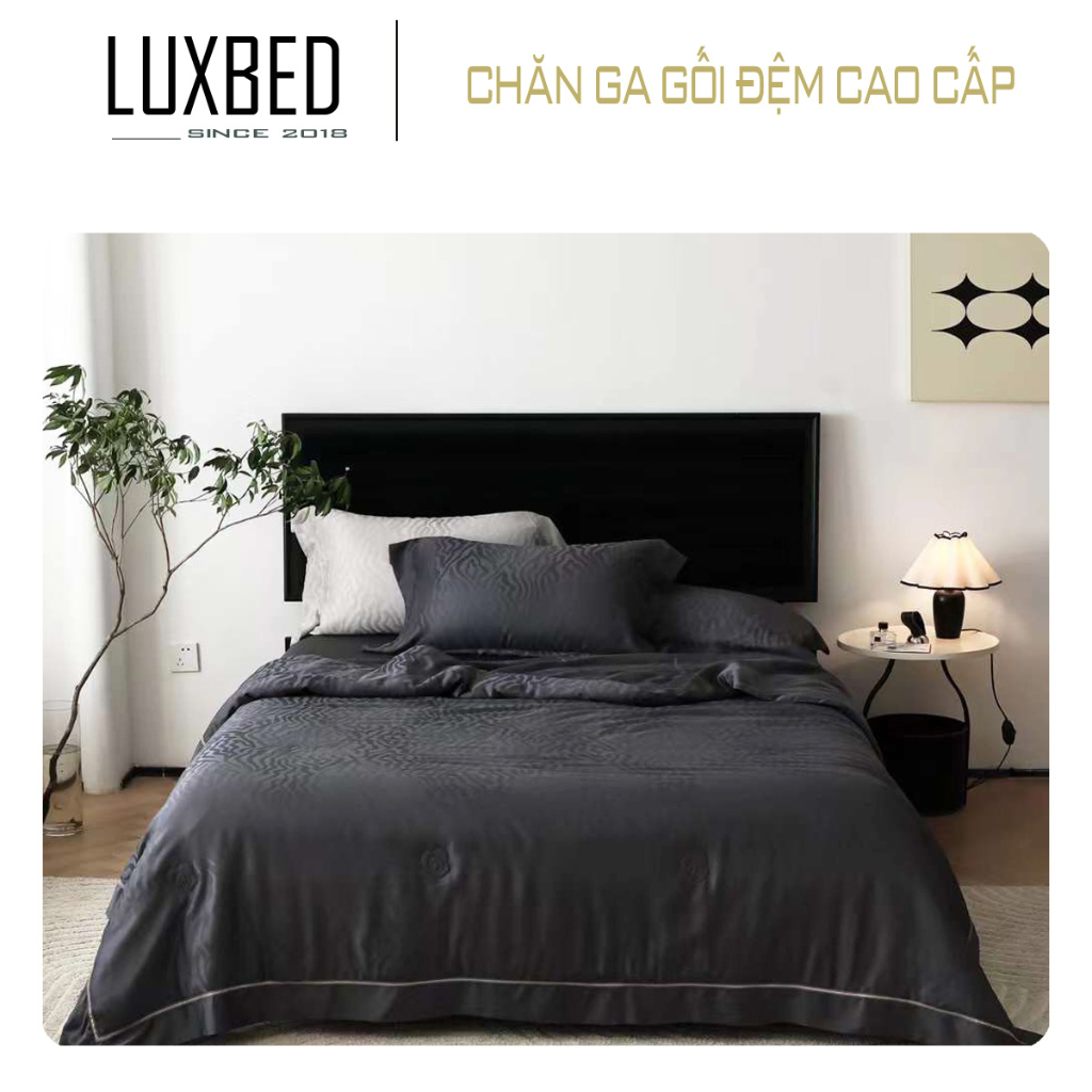 Bộ chăn trần ga gối Tencel Jacquard 120s vân đá tơ tằm cao cấp - LUXBED
