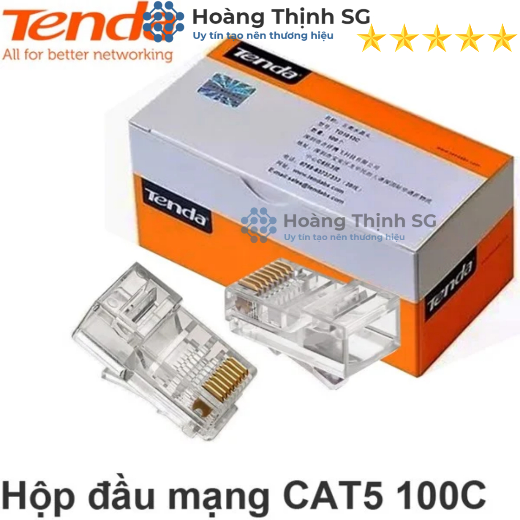 1 Hộp 100 Cái Hạt đầu mạng RJ45 Tenda TD1013C chính hãng - Dùng bấm đầu cho dây mạng cat5 cat5E Cat6 Cat6E