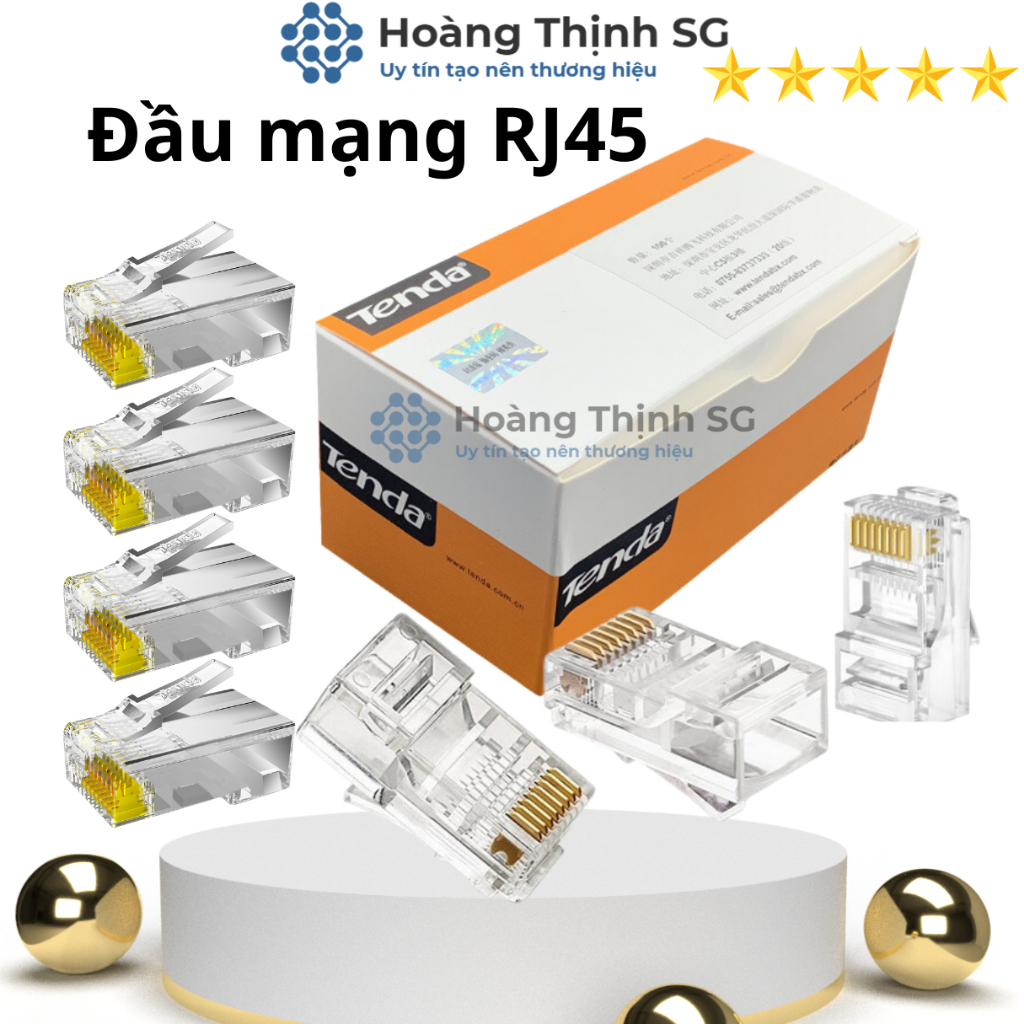 1 Hộp 100 Cái Hạt đầu mạng RJ45 Tenda TD1013C chính hãng - Dùng bấm đầu cho dây mạng cat5 cat5E Cat6 Cat6E