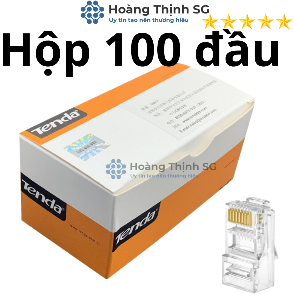 1 Hộp 100 Cái Hạt đầu mạng RJ45 Tenda TD1013C chính hãng - Dùng bấm đầu cho dây mạng cat5 cat5E Cat6 Cat6E