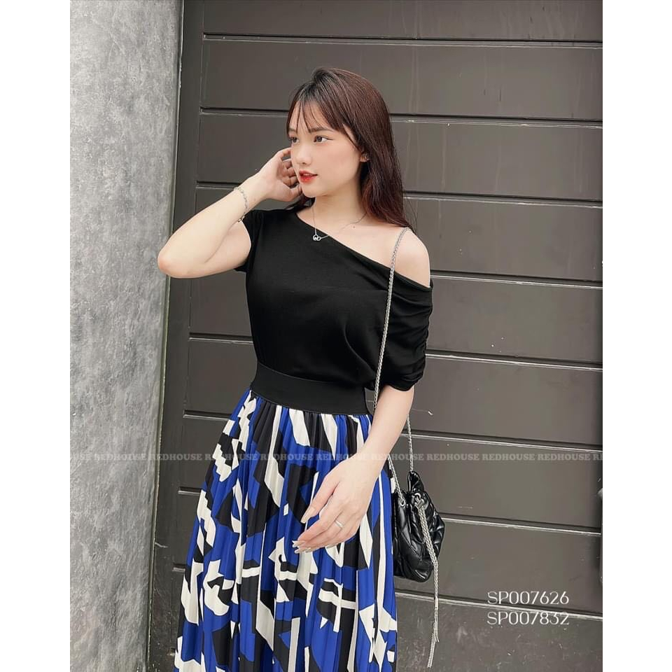 Áo thun xếp xiết lệch vai