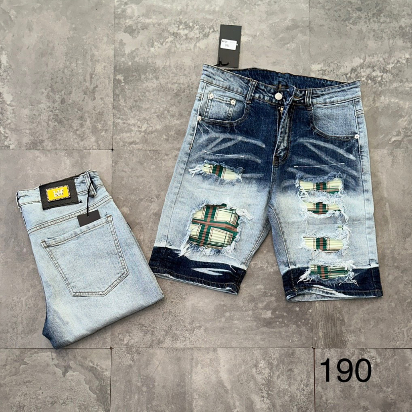 Quần Short JEAN AMIRI Xanh Loang Rách Lót Vải Quần Bò Lửng Amiri Nam Vá Vải Nhăn Hàng Super Siêu Chất