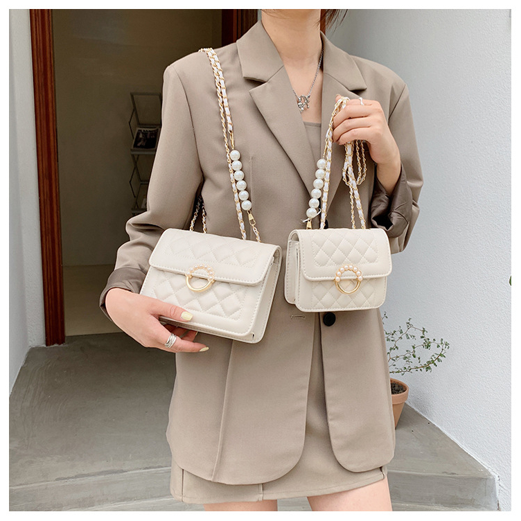 Túi xách nữ kẹp nách đeo chéo da PU mềm đính hạt ngọc sang chảnh - T002