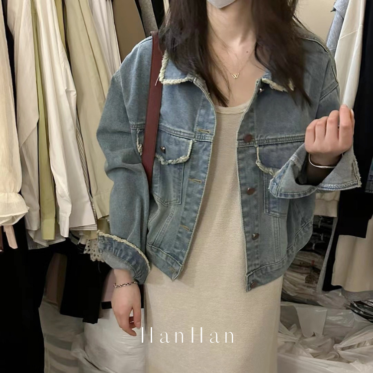 Áo khoác nữ bò denim dày dặn dáng ngắn phong cách trẻ trung