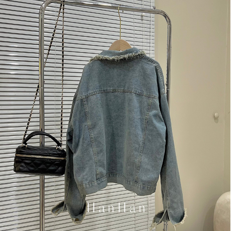 Áo khoác nữ bò denim dày dặn dáng ngắn phong cách trẻ trung