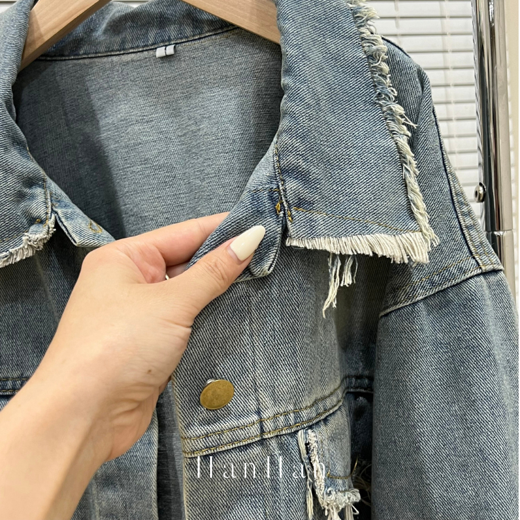 Áo khoác nữ bò denim dày dặn dáng ngắn phong cách trẻ trung