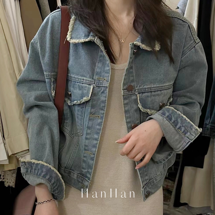 Áo khoác nữ bò denim dày dặn dáng ngắn phong cách trẻ trung