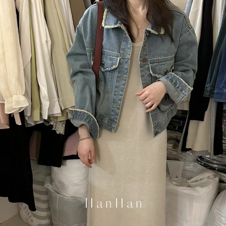 Áo khoác nữ bò denim dày dặn dáng ngắn phong cách trẻ trung