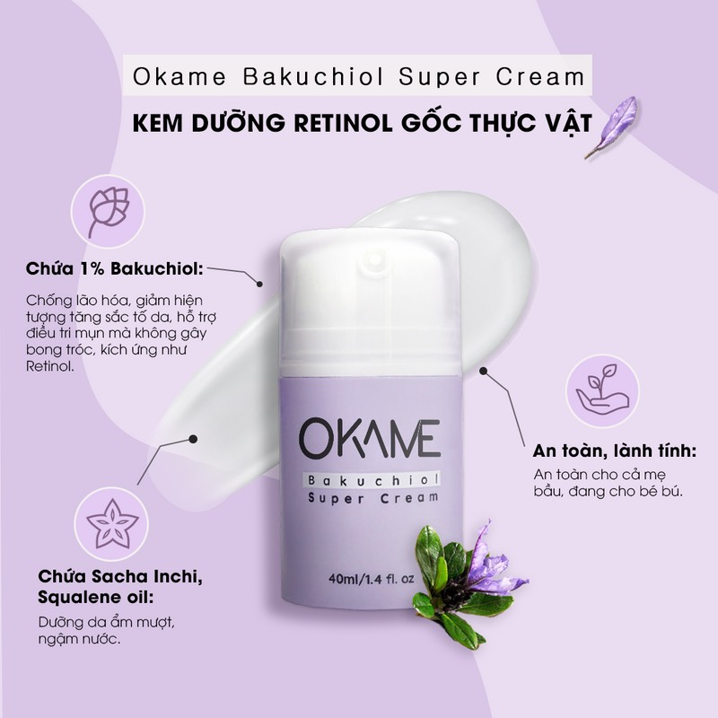 Kem dưỡng chống lão hoá, săn chắc da Okame Bakuchiol Super Cream 40ml (cho cả mẹ bầu)