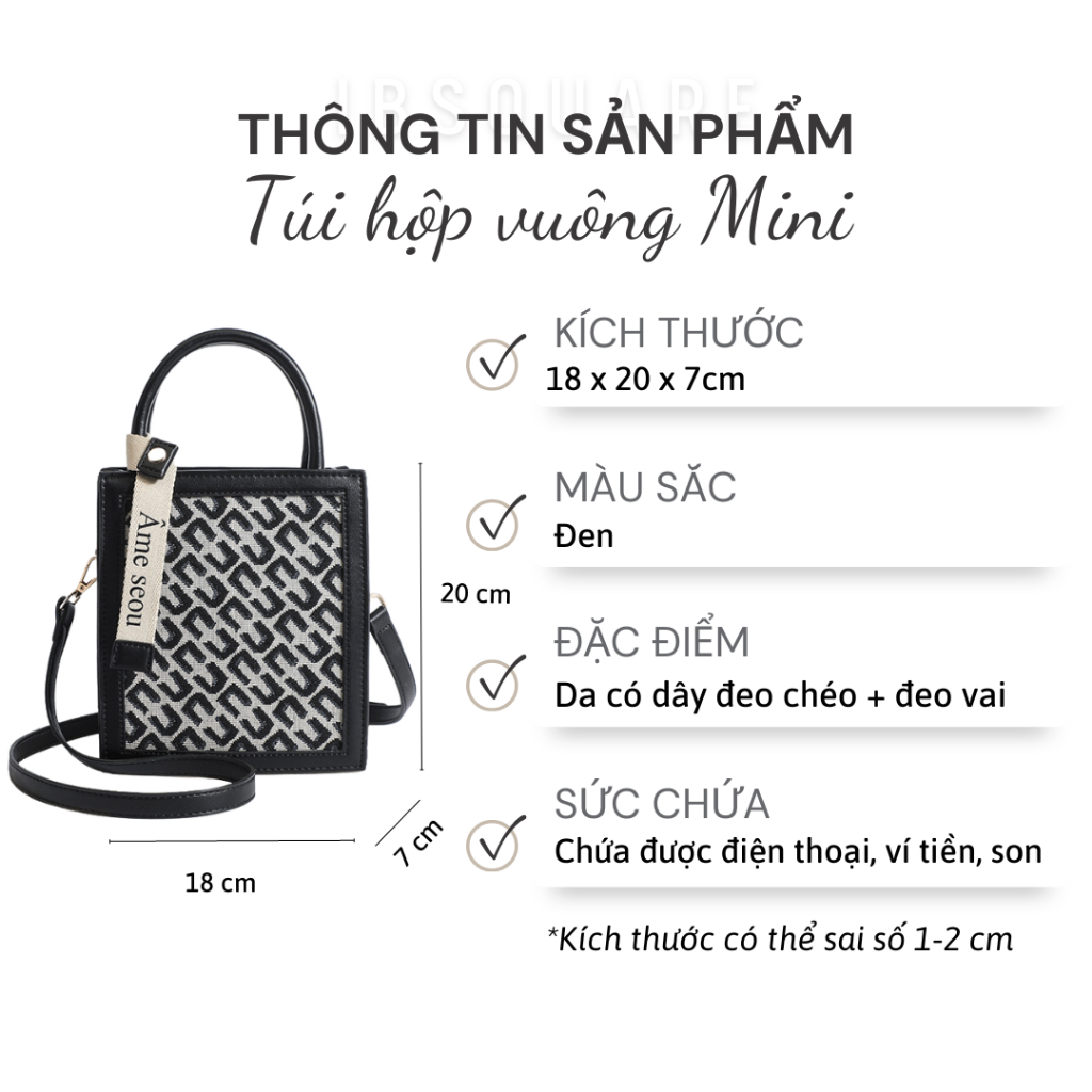 Túi xách Mini IBSQUARE TN4 đeo vai đeo chéo Mini da hoạ tiết kẻ sọc Phong cách Hàn Quốc