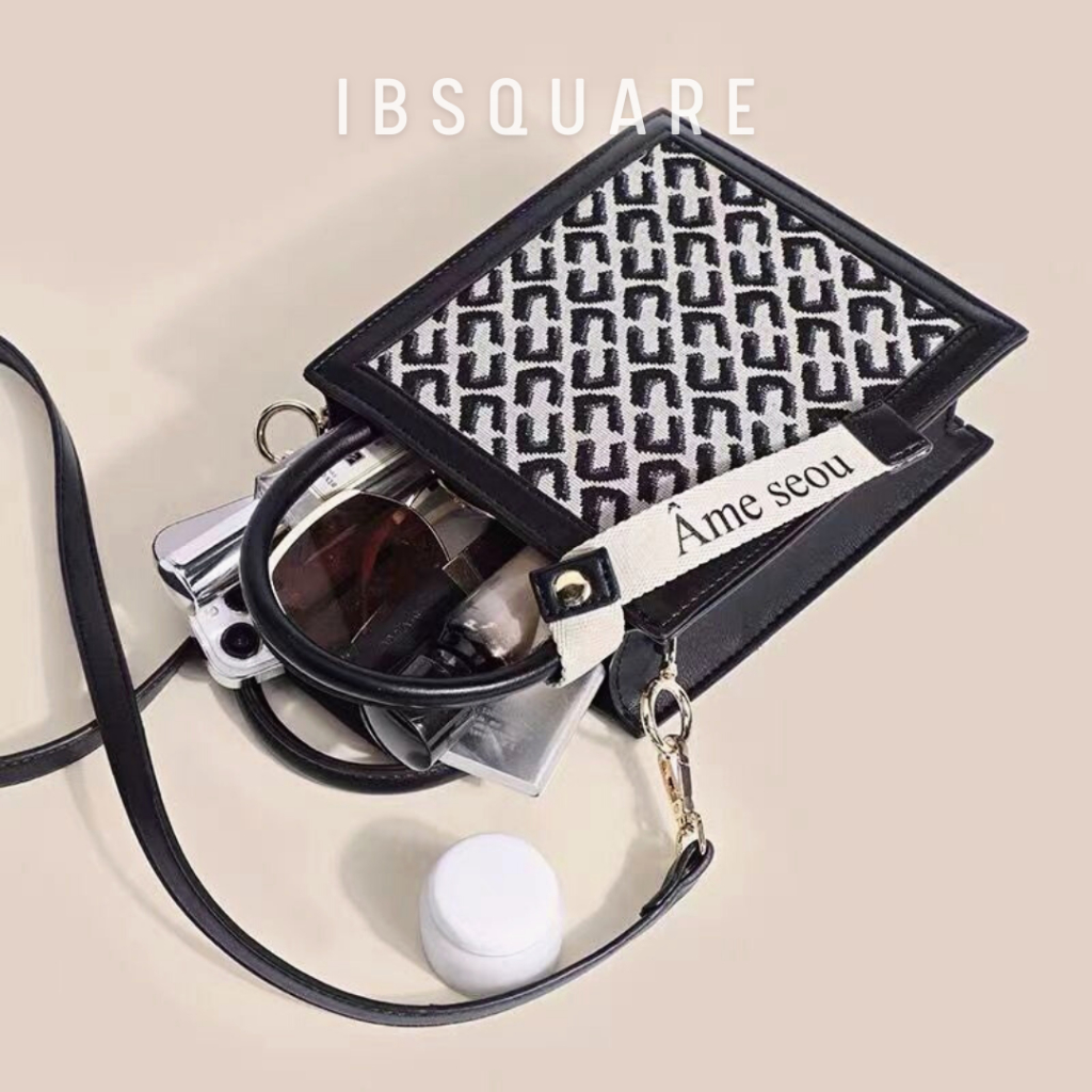 Túi xách Mini IBSQUARE TN4 đeo vai đeo chéo Mini da hoạ tiết kẻ sọc Phong cách Hàn Quốc