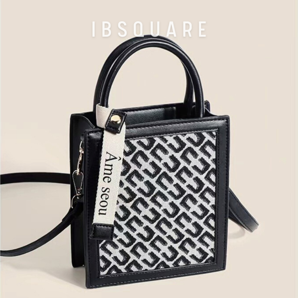 Túi xách Mini IBSQUARE TN4 đeo vai đeo chéo Mini da hoạ tiết kẻ sọc Phong cách Hàn Quốc