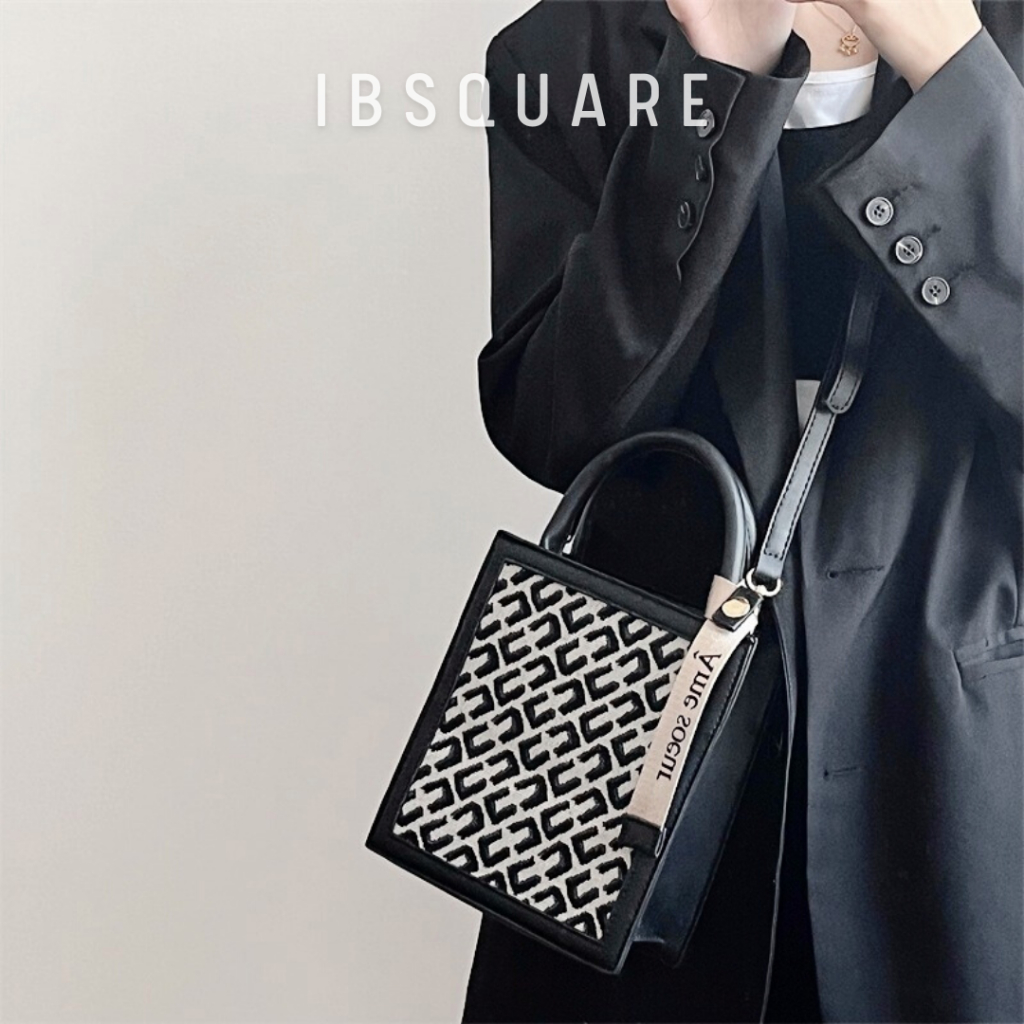 Túi xách Mini IBSQUARE TN4 đeo vai đeo chéo Mini da hoạ tiết kẻ sọc Phong cách Hàn Quốc