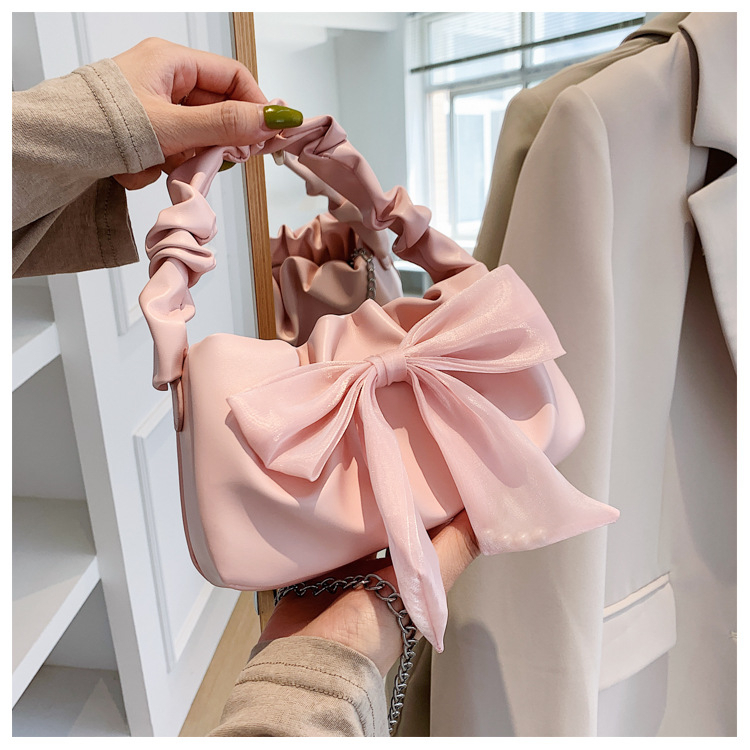 Túi xách đeo chéo quai nhún đính nơ cực xinh cho nàng bánh bèo da PU - T005