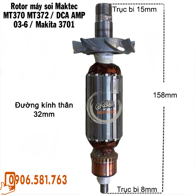 Rotor máy soi Maktec MT370 MT372 DCA AMP03-6 Makita 3709 M3700B - tặng chổi than