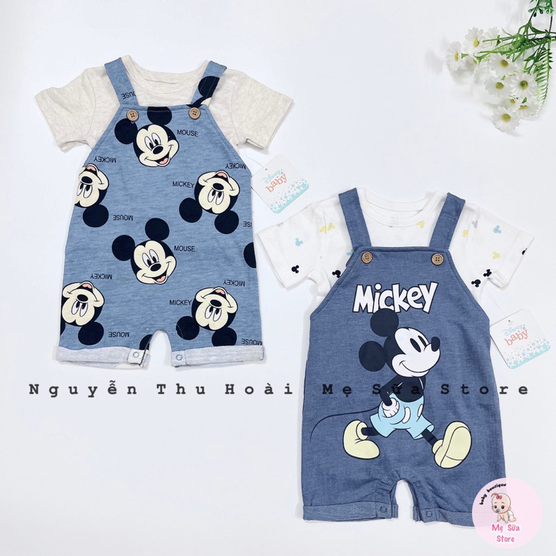 Set yếm Mickey kèm áo hiệu Disney dư xịn cho bé
