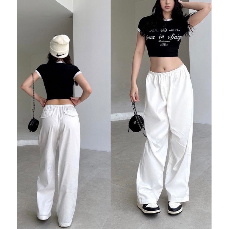 Quần kaki túi hộp Hiphop ống rộng xuông dài cargo pants trơn thời trang cho nữ/nam -hình thật