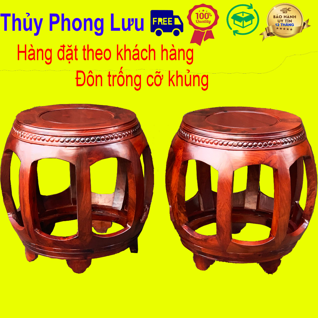 Đôn cặp đôn trống ngồi phòng khách gỗ hương mặt 39 Cao 47cm