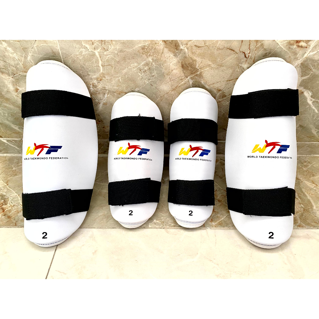 Bảo hộ tay chân tập võ Teakwondo cao cấp màu trắng bộ 04 món có 3 size hàng thi đấu