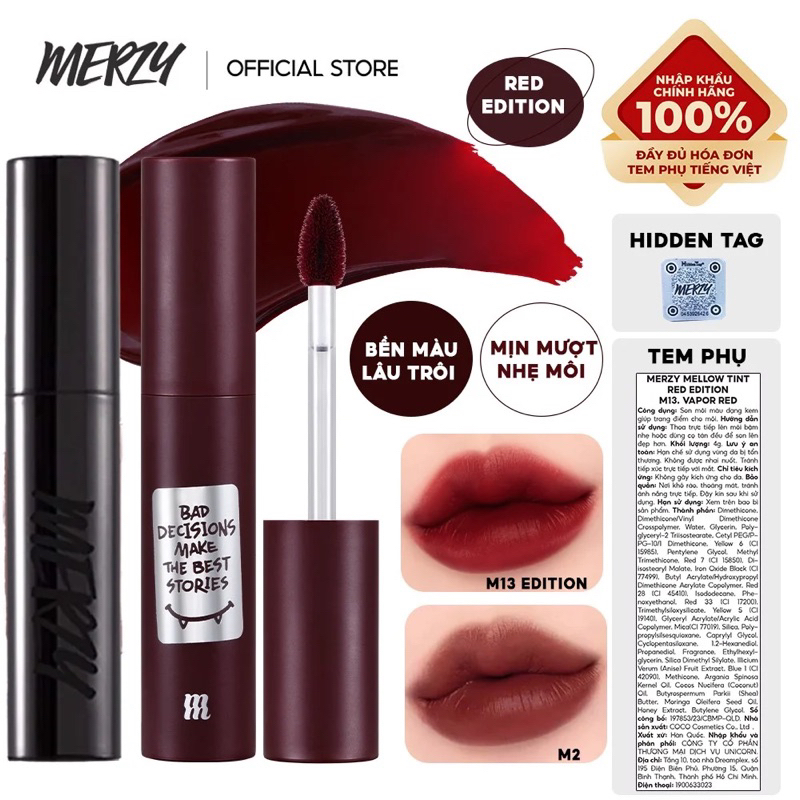 Son Kem Lì Merzy Noir In The Mellow Tint M13 Vỏ Đen,Vỏ Đỏ (Màu mới AM1-AM6)