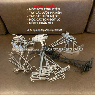 Combo 10 tay cài lưới sơn tĩnh điện, móc mạ kẽm, móc mạ xi, móc treo cài tôn lỗ, móc treo 2 chân vít bắn tường đủ cỡ