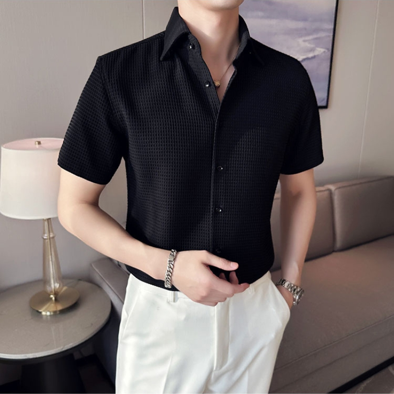 Áo sơ mi nam ngắn tay form hàn quốc họa tiết chấm bi trẻ trung phong cách công sở đẹp mới nhất