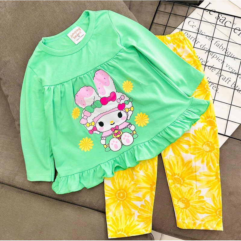 10-22kg | Bộ ngủ dài bé gái cài nút có túi, thun cotton xuất
